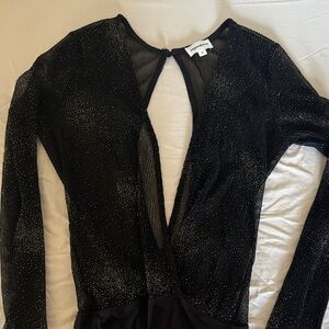 Superdown Sheer Black Glitter Bodysuit